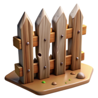 Wooden Picket Fence 3D Model Rustic, Cartoon Style png