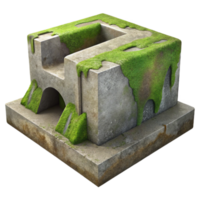 Moss-Covered Concrete Structure 3D Render png