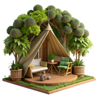 Serene Glamping Tent in Lush Garden Setting png