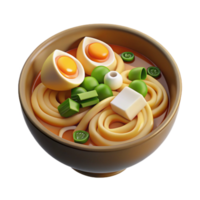 Delicious Udon Noodle Soup with Soft Boiled Eggs png