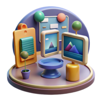 3D Render Abstract Gallery Display with Colorful Artwork png