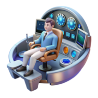 Futuristic Control Room 3D Render of Person Operating Advanced Technology png