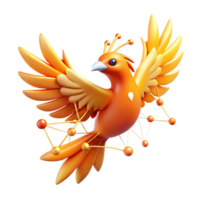 Connected Bird Network, Flight, 3D Model, Orange, Wings, Symbol, Abstract, Technology, Design png