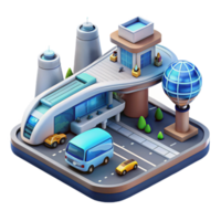 Futuristic Cityscape Modern Building, Vehicles, and Global Icon png