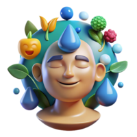 pacífico hidratação 3d render do sereno figura com água gotas e natureza png