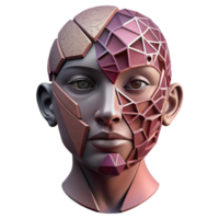 Cybernetic Head Sculpture Geometric Face, Futuristic Design, 3D Render png