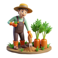Cartoon Farmer Harvesting Carrots and Parsnips png