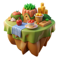 Floating Tabletop Harvest Scene 3D Render of Fruits, Vegetables, and Sweets png