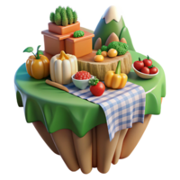 3D Render of a Harvest Table with Vegetables png