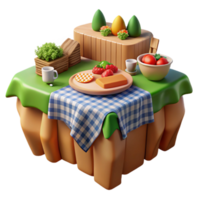 3D Render of a Picnic Table Setting with Food png