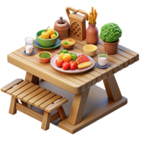 Summer Picnic Table Setting with Fresh Fruits and Vegetables png