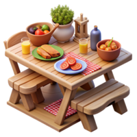 Rustic Picnic Table Setting with Food and Drinks png