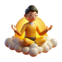 3D Render of Person Meditating on Clouds png