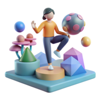 3D Render Playful Character with Geometric Shapes png