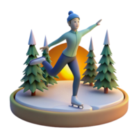 Winter Ice Skating Scene 3D Render of Person Skating png