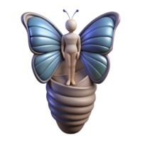 Metamorphosis 3D Render of Figure Emerging from Cocoon with Butterfly Wings png