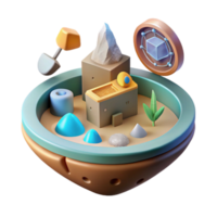 Abstract 3D Render Miniature World, Geometric Shapes, and Symbolic Structures png