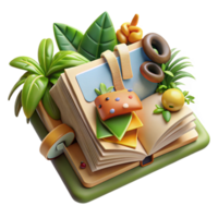 Open Book with Tropical Plants and Objects png