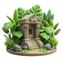 Jungle Temple 3D Render Lush Foliage, Stone Structure png