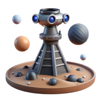 Futuristic Space Observatory 3D Render of a Tower with Spheres png