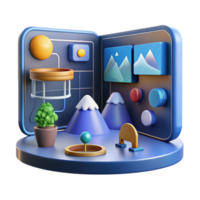 3D Interface Design Mountains, Sun, and UI Elements png