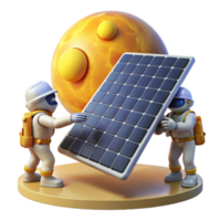 Astronauts Deploying Solar Panel on Alien Planet png