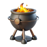 Burning Cauldron 3D Render of Fantasy Fire Pot png