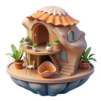 Whimsical Floating House 3D Render of Cozy Home Design png