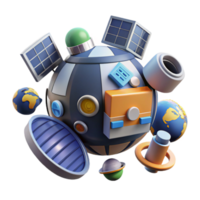 Spacecraft Orbiting Planets 3D Render of Solar System Exploration png