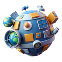 Futuristic Spacecraft Globe 3D Render of Technology png