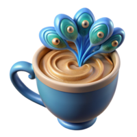 Whimsical Coffee Cup with Peacock Feather Design png