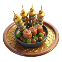 Elegant Appetizer Platter with Grilled Skewers and Spheres png