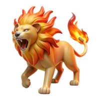 feurig Löwe 3d machen von ein brüllend Löwe mit flammend Mähne und Schwanz png