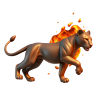 Fiery Lioness 3D Render of a Burning Big Cat png