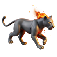 Fiery Panther 3D Render of a Burning Big Cat png
