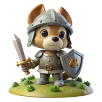 Cute Canine Knight 3D Render of Puppy in Armor png