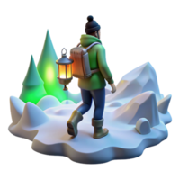 Winter Hiking Adventure Lantern Light on Snowy Trail png
