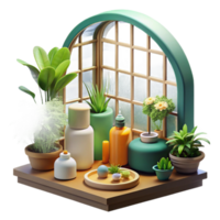 Serene Windowsill Garden with Decorative Containers png