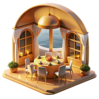 Scenic Dining Room Ocean View, Elegant Table Setting png