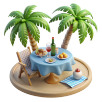 Tropical Beach Table Setting 3D Render png