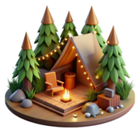Cozy Campsite 3D Render of a Tent in the Woods png