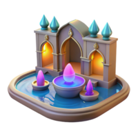 Serene Oasis 3D Render of Illuminated Fountain and Pavilion png