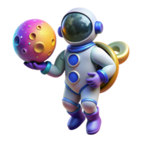Astronaut with Colorful Moon Space Exploration Fun png