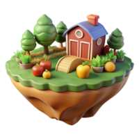 Farmhouse on Floating Island 3D Render of Idyllic Rural Scene png
