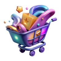 Shopping Cart 3D Render Colorful Abstract E-commerce Design png