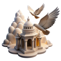 Serene Temple with Doves 3D Render png