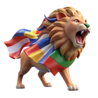 Roaring Lion with Colorful Cape Symbol of Unity and Strength png
