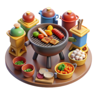 Grilling Fun A Colorful 3D Render of Food and Cooking Utensils png