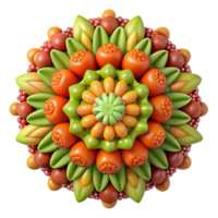 Abstract Fruit Mandala 3D Render of Colorful, Geometric Fruit Design png