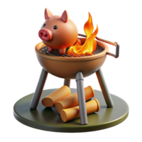 Pig on a Grill 3D Render of Summer BBQ png